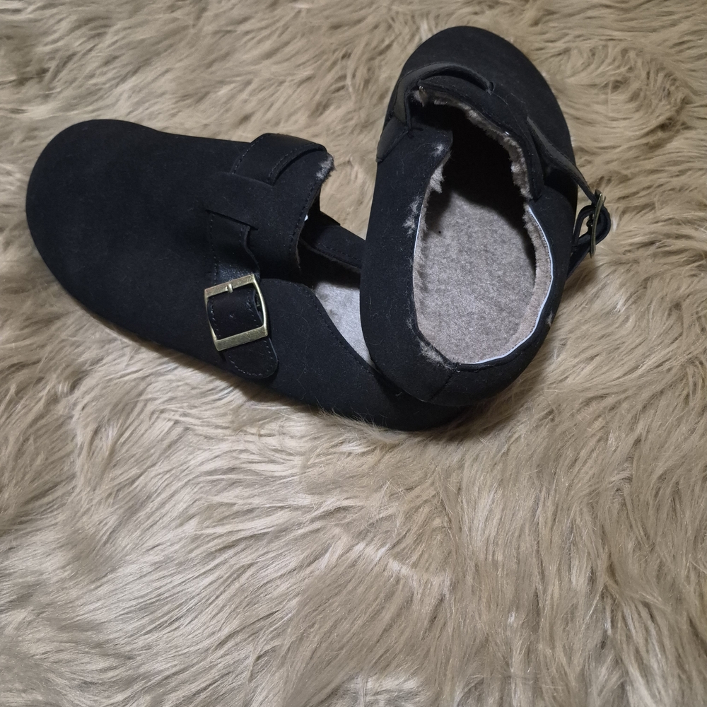 Black Women's Slip-On Clogs Fur Lining - Picture 2 of 6